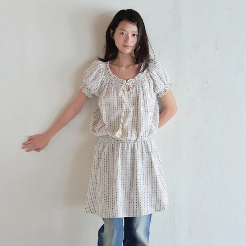[BUNJANG] Ownmood Tassel Floral Embroidery Dress Ivory / 온무드 원피스 새상품