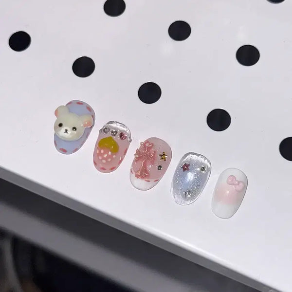 [BUNJANG] Handmade Strawberry Cross Nail Tips / 하늘딸기 십자가 수제네일팁