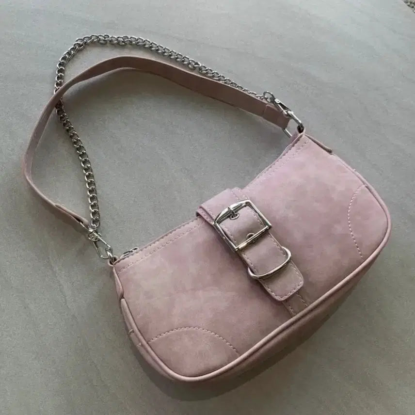 [BUNJANG] Pink Chain Shoulder Bag with Buckle Accent / 핑크색 체인 숄더백 버클 장식
