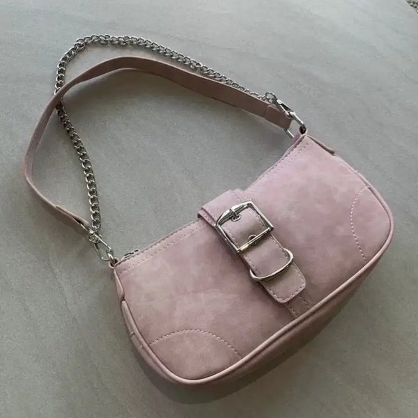 [BUNJANG] Pink Chain Shoulder Bag with Buckle Accent / 핑크색 체인 숄더백 버클 장식