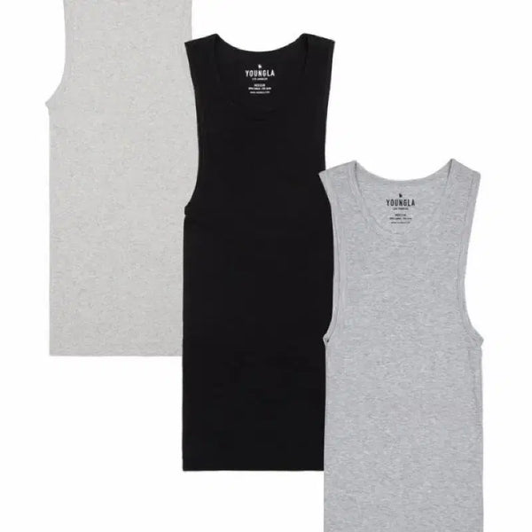 [BUNJANG] Youngla (M) 2-Pack Sleeveless Tops (Black, Oatmeal) / (M) 영엘에이 나시 2팩 블랙,오트밀 / (짐샤크)