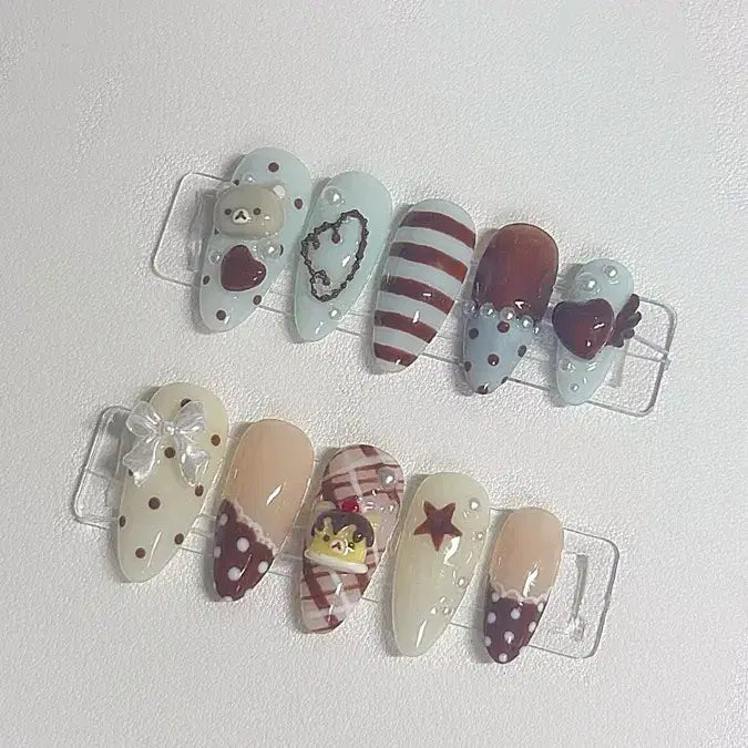 [BUNJANG] Handmade Nail Tips - Mint Chocolate/Chocolate Pudding Design / 민트초코/초코푸딩 핀터 수제네일팁 [2가지 중 디자인 선택]