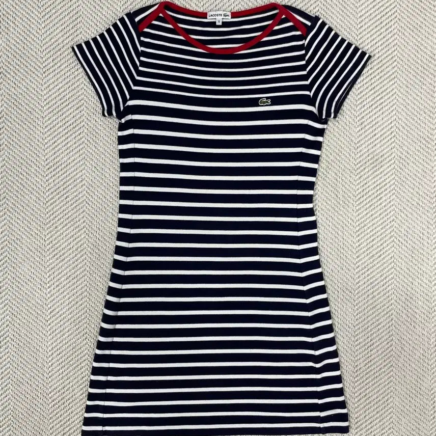 [BUNJANG] Lacoste Striped Short Sleeve Dress Navy / 라코스테 단가라 반팔 원피스 네이비