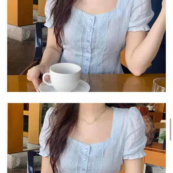 [BUNJANG] Jennie O Summer Pearl Ethnic Blouse (Light Blue) / 마지막내림!실사있음)제니오 썸머 펄 에스닉 블라우스 (소라)