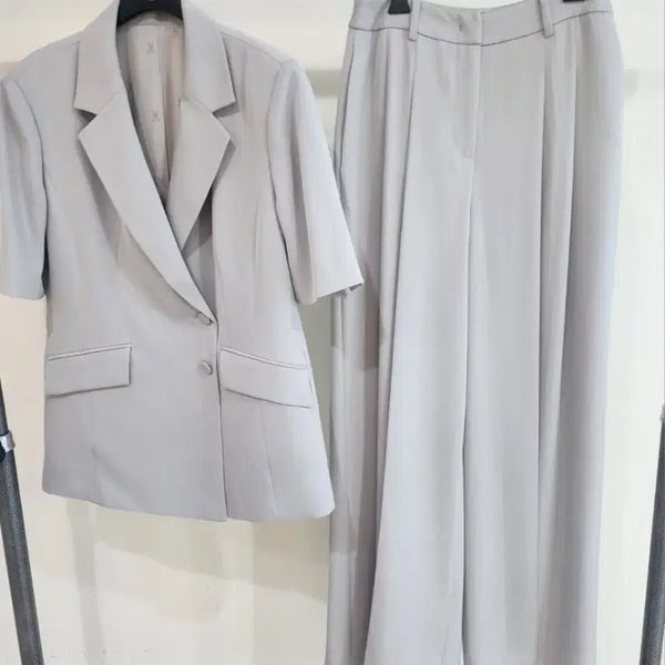 [BUNJANG] MICHAA Two-Piece Tailored Two-Button Jacket & Pintuck Wide Long Pants (Size 66) / (@땡처리)미/샤  투피스 테일러드 투버튼 자켓 &핀턱 와이드 롱 팬츠 66
