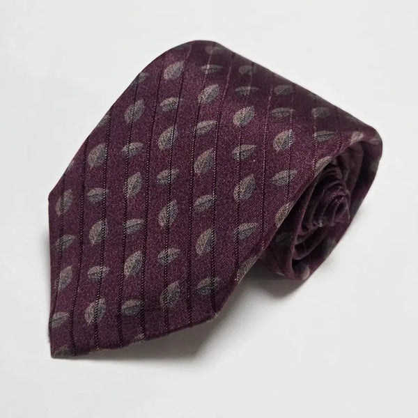 [BUNJANG] S.T. Dupont Silk Necktie Burgundy Leaf Pattern / 이태리산 정품 S.T. 듀퐁 실크 넥타이 (버건디 잎 패턴)
