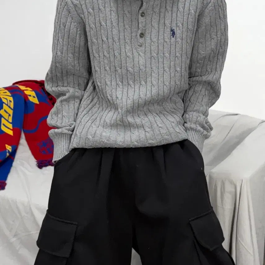 [BUNJANG] U.S. Polo Assn. Grey Cable Knit Sweater XL / U.S POLO ASSN 폴로 에센 그레이 케이블 니트 XL