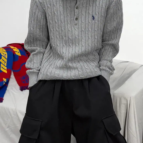 [BUNJANG] U.S. Polo Assn. Grey Cable Knit Sweater XL / U.S POLO ASSN 폴로 에센 그레이 케이블 니트 XL
