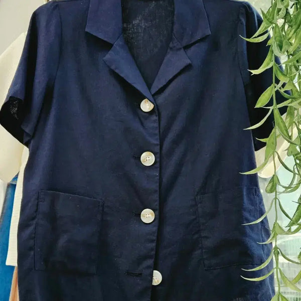 [BUNJANG] MIXXO Linen Blend Navy Short Sleeve Jacket (S) / [새상품]MIXXO 린넨/마 네이비 반팔 자켓(S)
