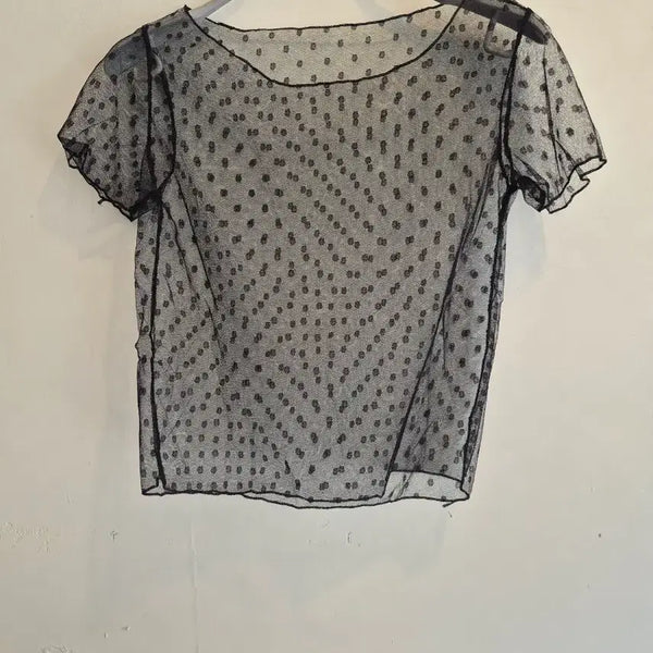 [BUNJANG] Polka Dot See-Through Short Sleeve Top / (새상품)도트 시스루 반팔