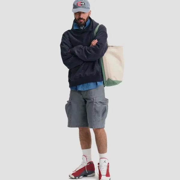 [BUNJANG] Churchill Romper Slub Back Satin Cargo Pants - Grey L / 처칠롬퍼 슬럽 백사틴 카고 팬츠 그레이 L