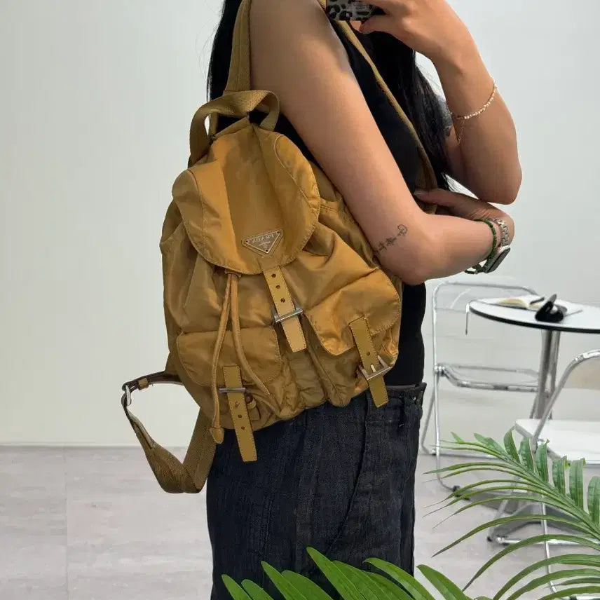 [BUNJANG] Prada Pocono Nylon Backpack Beige Yellow Small / 프라다 포코노 나일론 베이지 옐로우 스몰 백팩