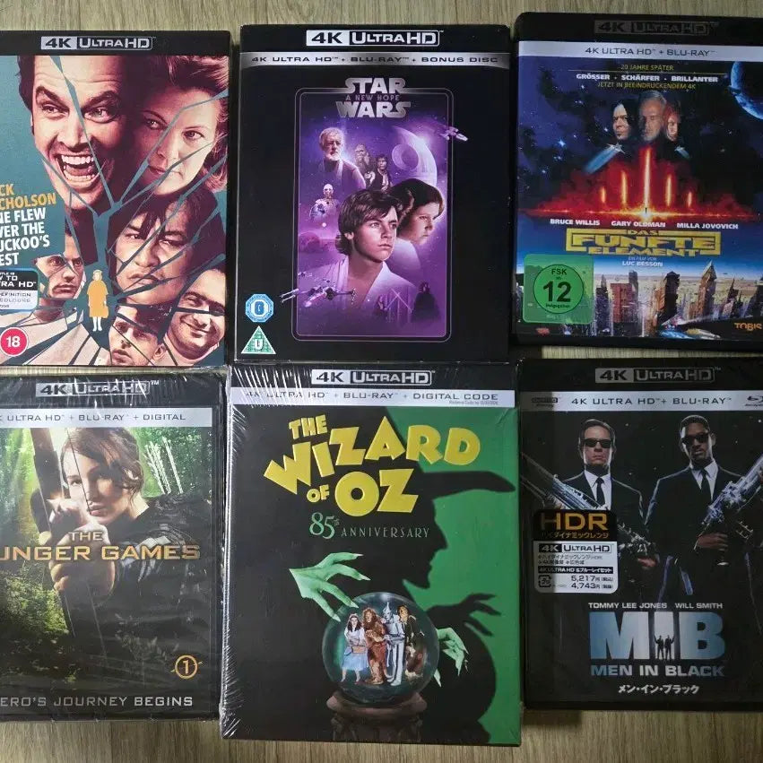 [BUNJANG] 4K UHD & Blu-ray Movie Collection (Hunger Games, Men in Black, Star Wars, Wizard of Oz, The Fifth Element, One Flew Over the Cuckoo's Nest) / 4K/블루레이 영화 (헝거게임,맨인블랙,스타워즈,오즈의 마법사,제5원소)