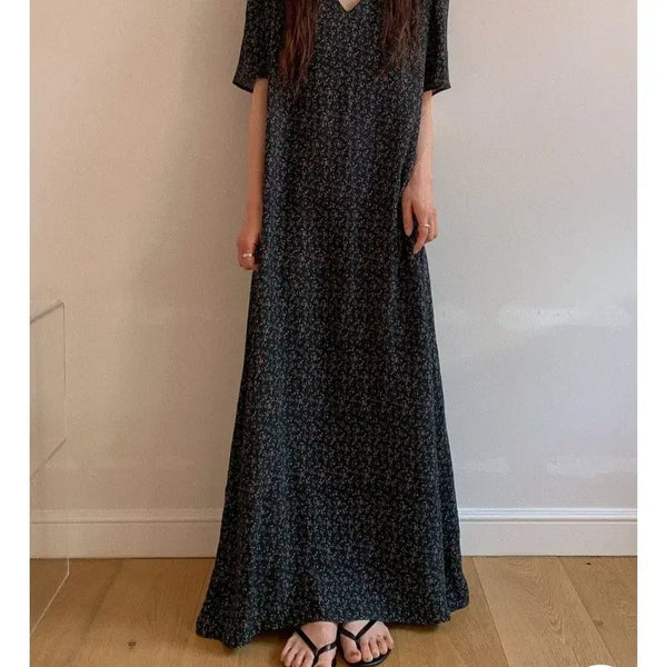[BUNJANG] RICOI Summer Flower Long Dress Black / 리코이 썸머 플라워 롱원피스 블랙