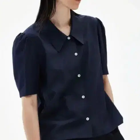 [BUNJANG] ALTE Navy Puff Short Sleeve Shirt Blouse / 알테 ALTE 네이비 셔츠 블라우스예요