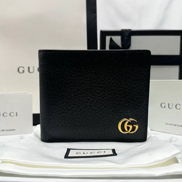 [BUNJANG] Gucci GG Marmont Leather Bifold Wallet Black / [S급] 구찌 GG 마몽 가죽 반지갑 블랙