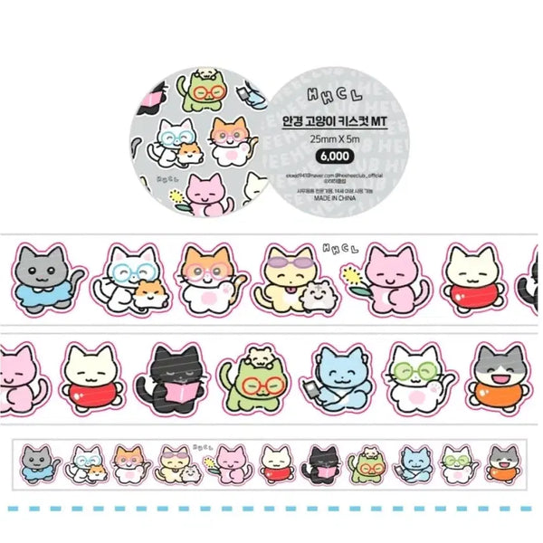 [BUNJANG] Hihiclub Glasses Cat Kiss Cut Sticker / [히히클럽] 안경 고양이 키스컷