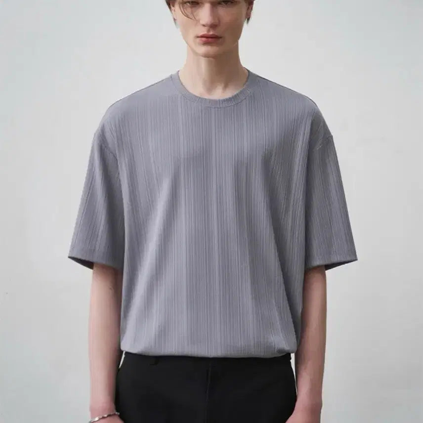 [BUNJANG] Drawfit Formalic Ribbed T-Shirt Blue Gray XL / 드로우핏 포멀릭 리브드 반팔 티셔츠 블루 그레이 XL