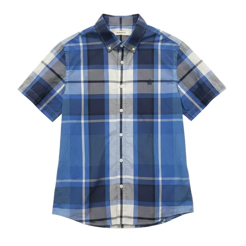 [BUNJANG] Beanpole Men's 100% Cotton Check Short Sleeve Shirt / 남성95,100/ 빈폴 면100 체크 반팔 셔츠 BL