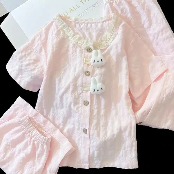 [BUNJANG] Rabbit Button Pajama Set 3-Piece Pink L / 토끼 단추 파자마 3종세트 핑크 L (새상품)