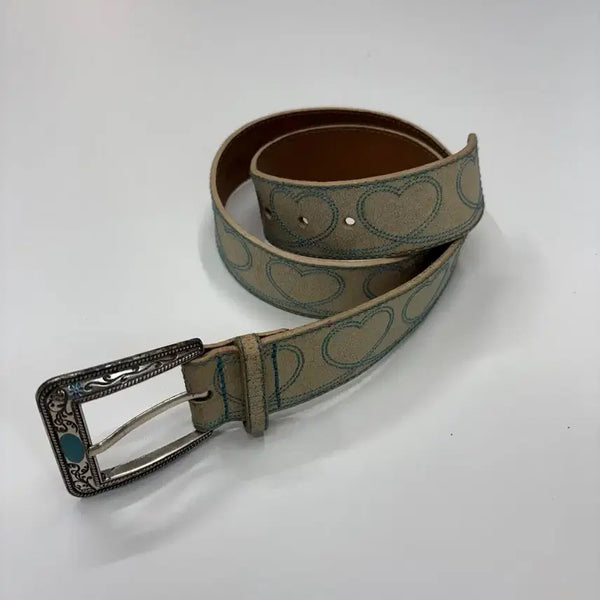 [BUNJANG] GUESS Vintage Heart Pattern Full Grain Leather Belt / GUESS 게스 빈티지 하트 패턴 풀그레인 레더 벨트