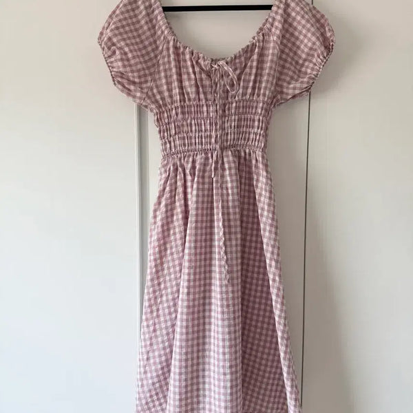 [BUNJANG] Summer Puff Sleeve Smocked Shirring Long Dress / 구매가 29,900) 반팔 스모크 어깨퍼프 셔링 밴딩 롱원피스 여름원피스