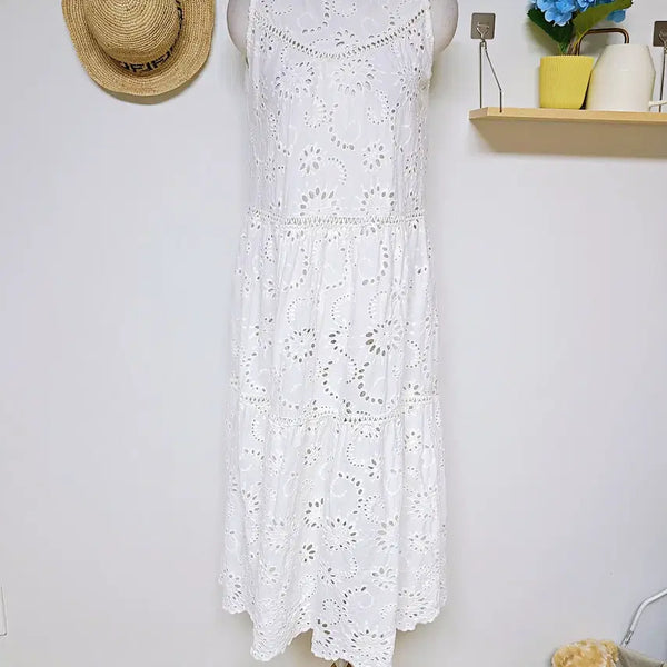 [BUNJANG] Punch Eyelet Sleeveless Long Dress White / 펀칭 아일렛 민소매 롱원피스 55 66 화이트