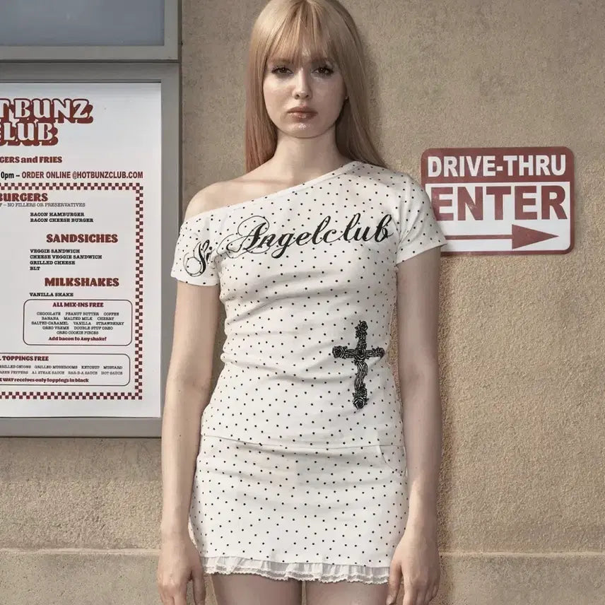 [BUNJANG] Star Angel One-Shoulder T-shirt + Skirt Set / 일리오 원숄더 티셔츠+스커트 스타 엔젤 Star Angel 세트