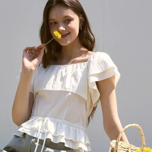 [BUNJANG] Jasup Daria Ruffle Blouse (Vanilla) / 쟈습  Daria Ruffle Blouse (Vanilla)