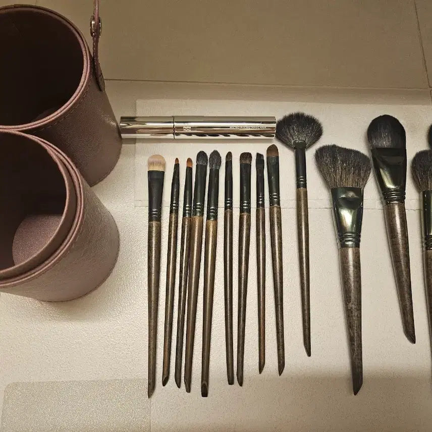 [BUNJANG] Natural Hair Makeup Brush Set (14 pcs) with Case & Mascara / 천연모 메이크업브러쉬 14종 세트+케이스+마스카라