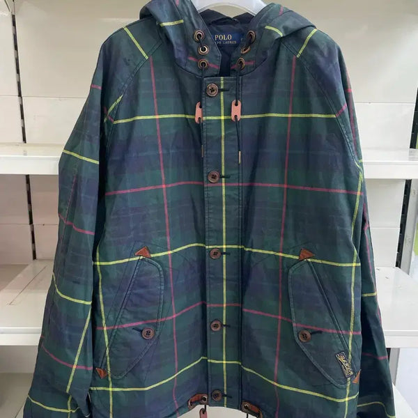 [BUNJANG] Polo Ralph Lauren Black Watch Tartan Check Waxed Cotton Hooded Jacket / 폴로 블랙와치 타탄체크 왁스드 코튼 후드 자켓