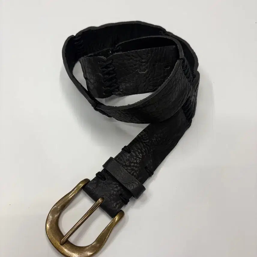 [BUNJANG] Patchwork Leather Belt / 빈티지 패치워크 블랙 레더 벨트 Patchwork Leather Belt