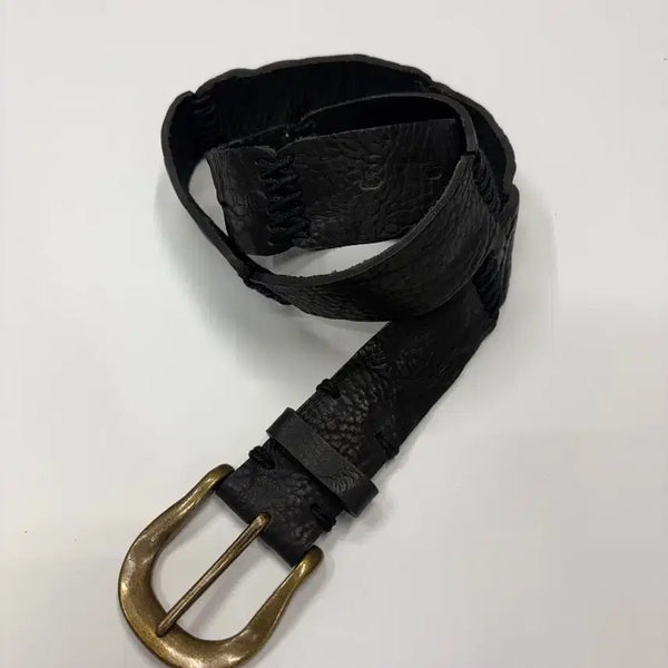 [BUNJANG] Patchwork Leather Belt / 빈티지 패치워크 블랙 레더 벨트 Patchwork Leather Belt