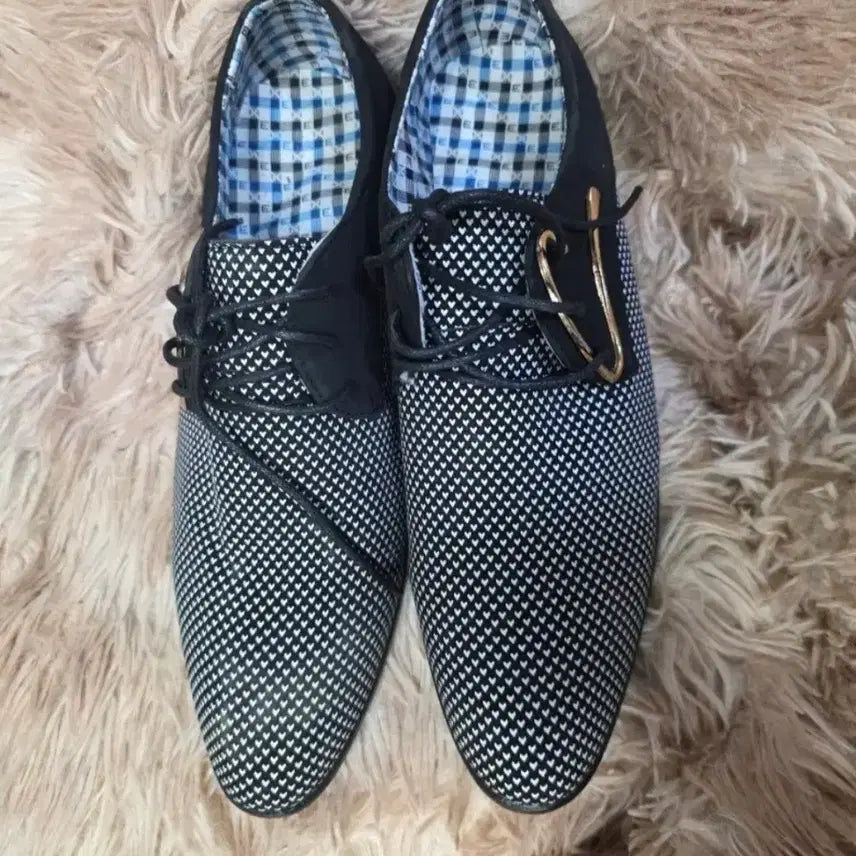[BUNJANG] Men's Check Pattern Wingtip Dancer Shoes Black Pattern 260 / 남성 구두 체크 패턴 블랙패턴 윙팁 디자인. 댄서화 260
