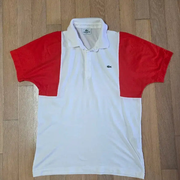 [BUNJANG] Lacoste Short Sleeve Polo Shirt White/Red Size 3 (95) Slim Fit / 라코스테 반팔 카라티 흰색/빨강 3사이즈 95 슬림핏 가슴반품 49