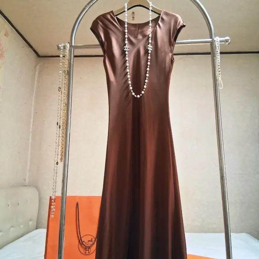 [BUNJANG] Luxury Burgundy Silk Long Dress / 고급 럭셔리 롱원피스