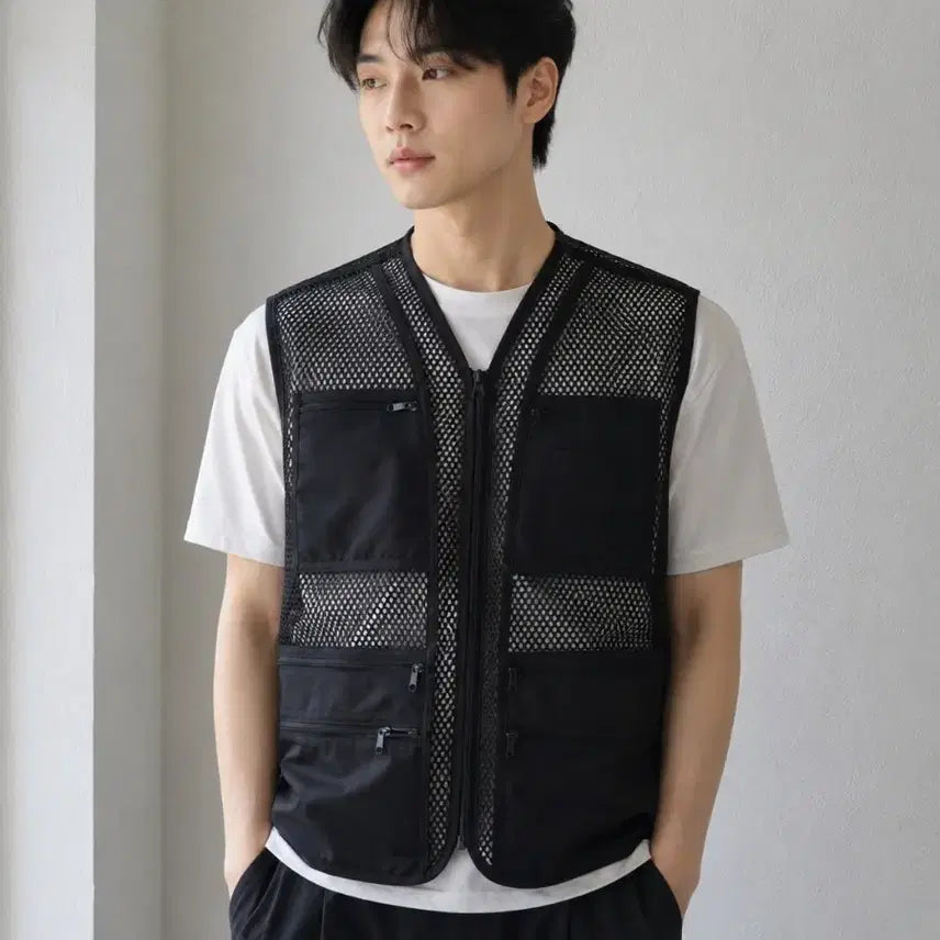 [BUNJANG] Windface Black Mesh Work Vest (Size 100) / 택달린새상품/100/윈드페이스 블랙 매쉬 작업조끼