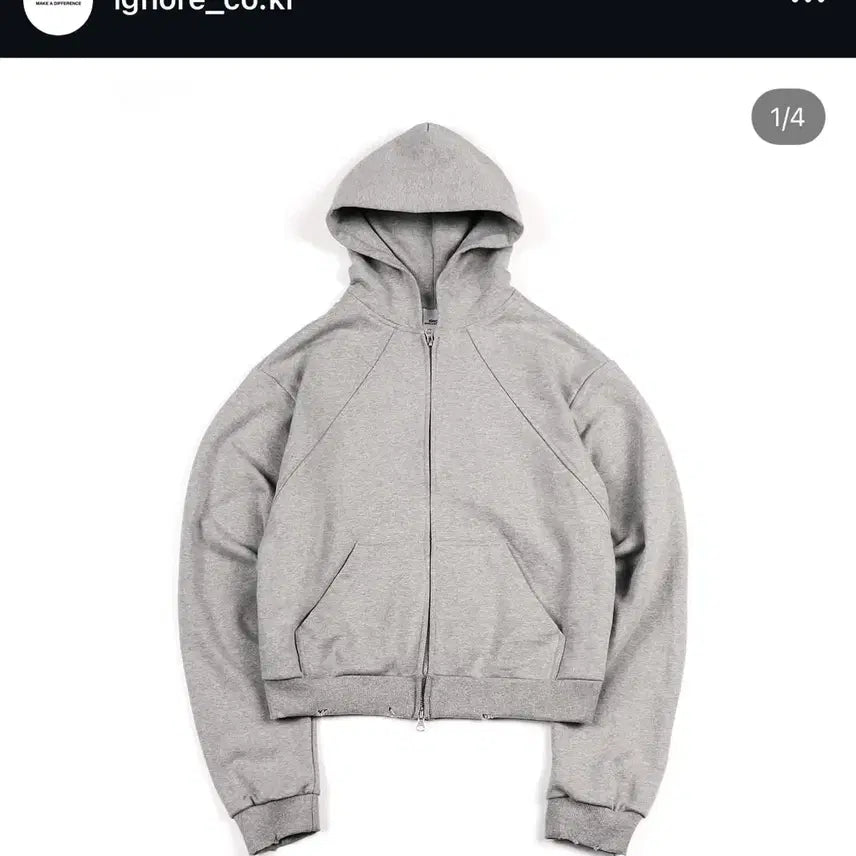 [BUNJANG] Ignore Destroyed Crop Hoodie Zip-Up Gray / 이그노어 디스트로이드 크롭 후드 집업