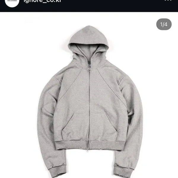[BUNJANG] Ignore Destroyed Crop Hoodie Zip-Up Gray / 이그노어 디스트로이드 크롭 후드 집업