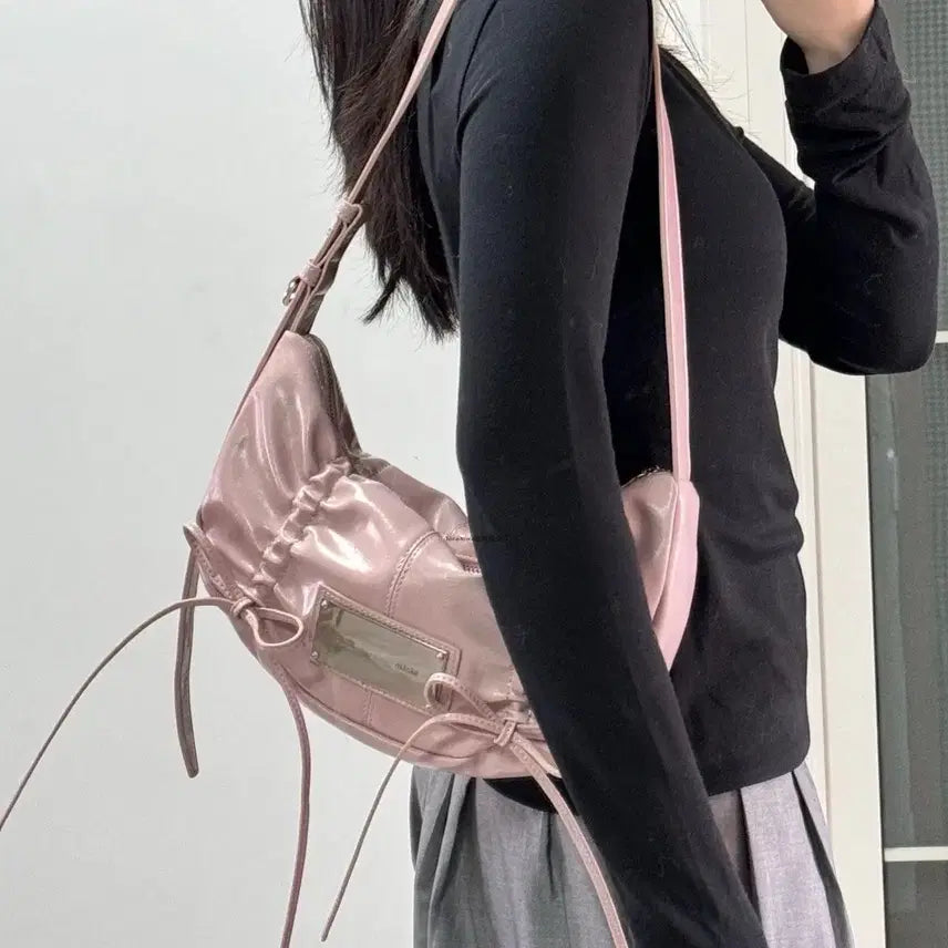 [BUNJANG] Matīn Kim Half Shirring Ribbon Round Bag Light Pink / 마뗑킴 matin kim 하프 셔링 리본 라운드 백 라이트 핑크