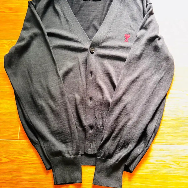 [BUNJANG] AMI Black Wool Cardigan with Red Heart Logo / 아미 가디건 검정