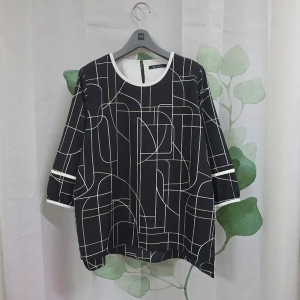 [BUNJANG] Arnold Palmer 7-Sleeve Blouse Black Pattern / 아놀드바시니 블라우스