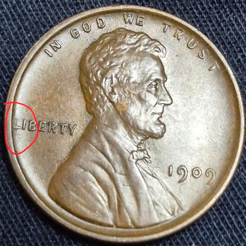 [BUNJANG] 1909 Lincoln Cent 'P' Mint Error Coin (Uncirculated) / 링컨 1909년 P센트 VBD이니셜. L자 붙음 에레. 미사용