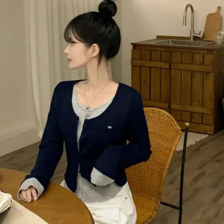 [BUNJANG] Bliss Color-Block Layered Cardigan / 블리즈 배색 레이어드 가디건