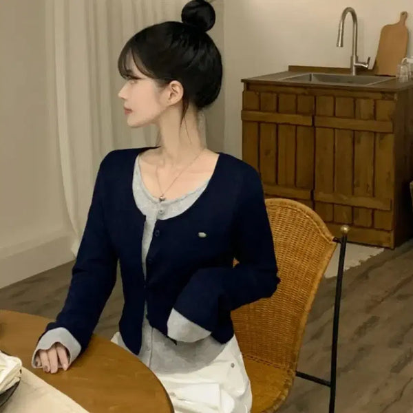 [BUNJANG] Bliss Color-Block Layered Cardigan / 블리즈 배색 레이어드 가디건