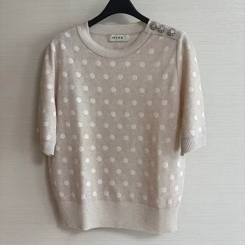 [BUNJANG] Mine Dot Short Sleeve Knit Ivory / 마인 mine 도트 반팔니트