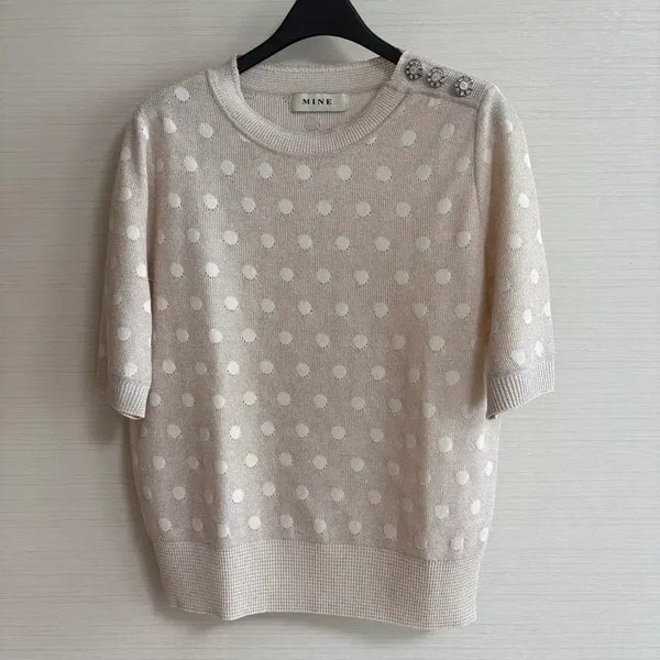 [BUNJANG] Mine Dot Short Sleeve Knit Ivory / 마인 mine 도트 반팔니트