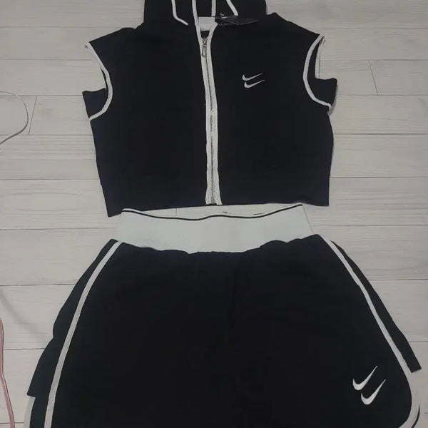 [BUNJANG] Short Sleeve Hoodie Zip-Up and Shorts Set Black / 반팔 후드 집업 + 반바지 세트 블랙