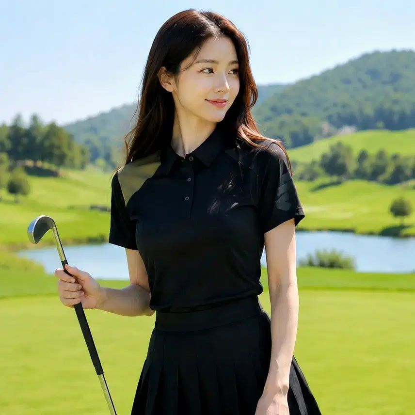 [BUNJANG] PXG Women's Contrast Logo Short Sleeve Golf Polo Shirt / [정품] PXG 여성 카키배색 빅로고 반팔 골프 카라티 M