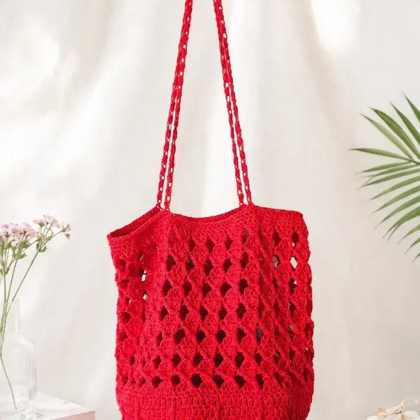 [BUNJANG] Handmade Crochet Red Diamond Net Bag Shoulder Bag / 핸드메이드  뜨개 가방 레드 다이아 네트백 (숄더백)
